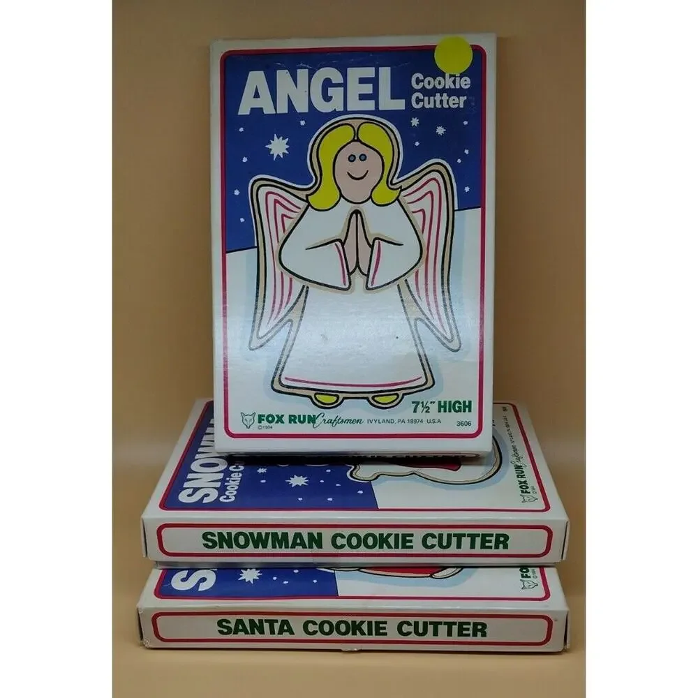 VTG 1984 Fox Run Craftsman Metal Cookie Cutters - Santa, Angel, Snowman 7.5
